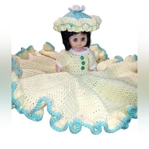 Vintage Doll Bed Sitter Crochet Knit Dress Ruffle Granny Chic Cottagecore (0973)